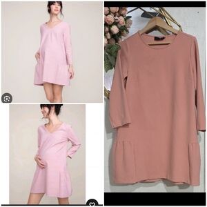 Hatch Long-Sleeve Drop-Waist Dress in Dusty Pink